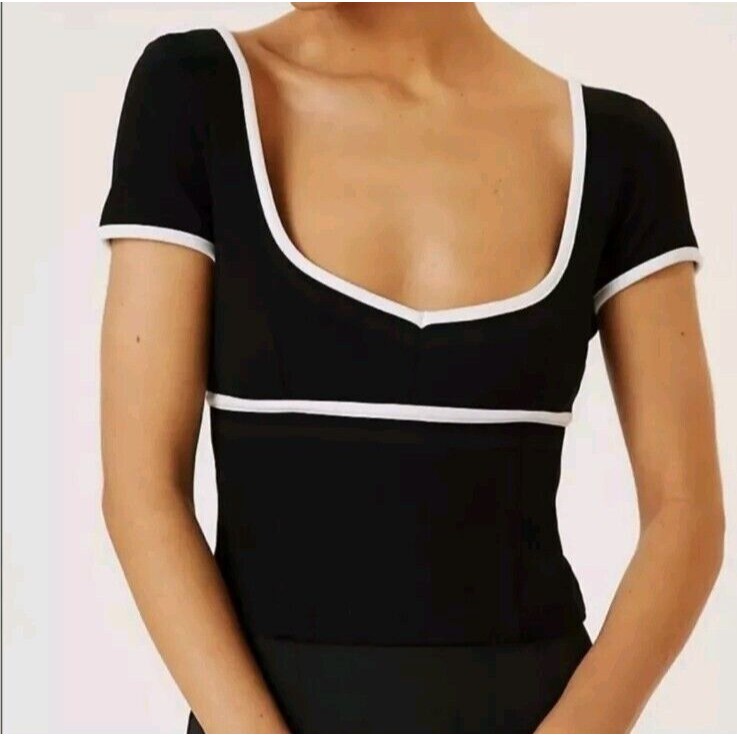 Maeve By Anthropologie Sweetheart Ponte Crop Top Black White Rockabilly Size L